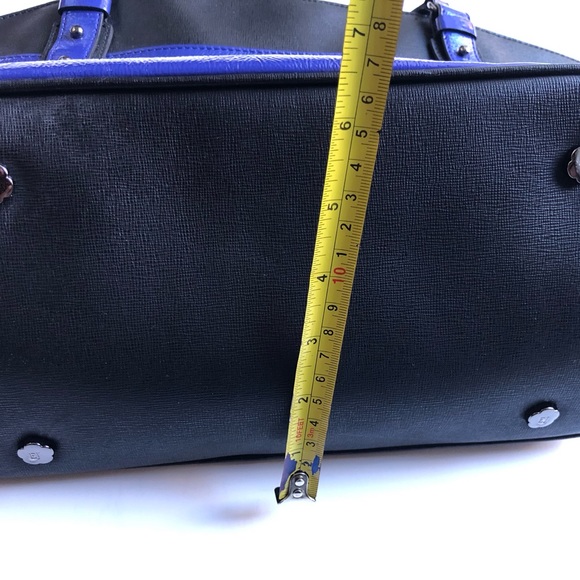 Eric Javits Patent and Saffiano Leather Handbag in Purplish Blue and Black - Picture 8 of 14